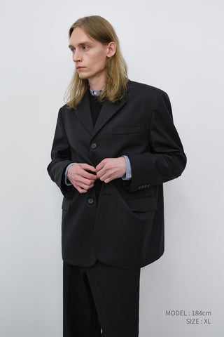 UNISEX CLASSIC 3 BUTTON WOOL BLAZER BLACK