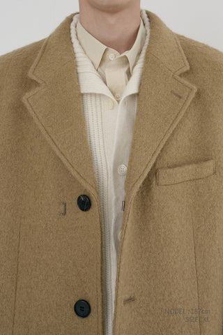 UNISEX 2-WAY 3 BUTTON BOUCLE WOOL COAT CAMEL
