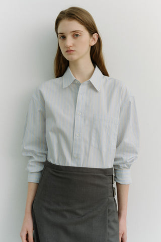 UNISEX OVERSIZED STRIPED SHIRT MISTY BLUE STRIPE