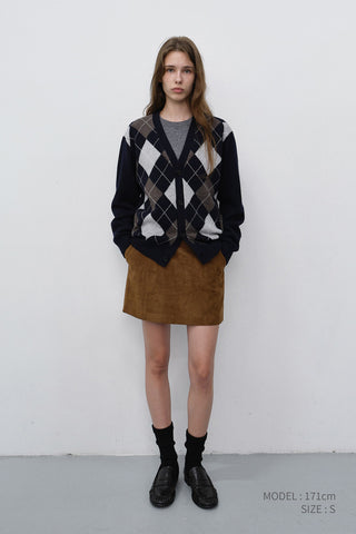 UNISEX V-NECK ARGYLE CARDIGAN NAVY