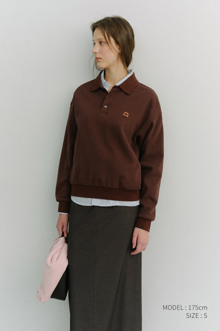 UNISEX LEATHER LOGO COLLARED T-SHIRT BROWN