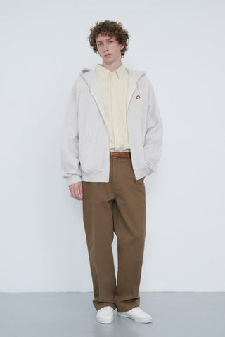 UNISEX LEATHER LOGO ZIP-UP HOODIE OATMEAL MELANGE