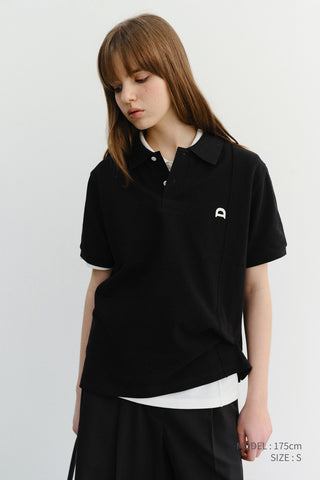 UNISEX LEATHER LOGO POLO SHIRT BLACK