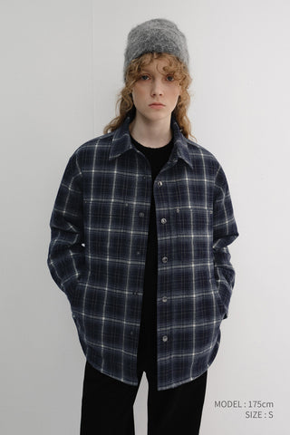 UNISEX QUILTED FLANNEL SHIRT NAVY CHECK
