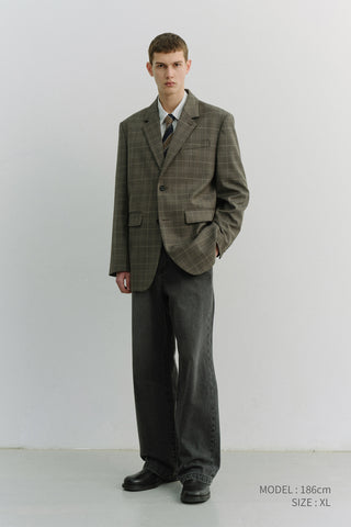UNISEX 2 BUTTON WOOL BLAZER GREY CHECK