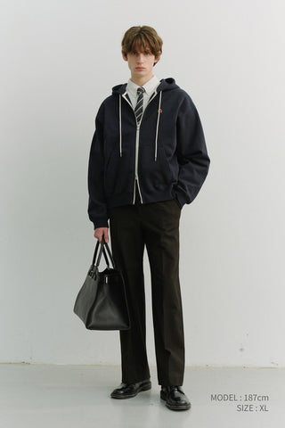UNISEX LEATHER LOGO ZIP-UP HOODIE FRENCH NAVY