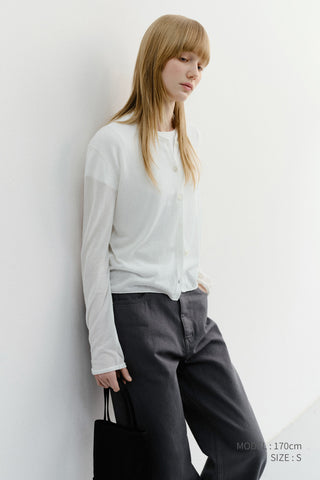 SUMMER ESSENTIAL CREWNECK CARDIGAN WHITE