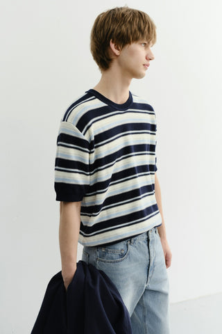 UNISEX STRIPED CREWNECK KNIT NAVY CREAM