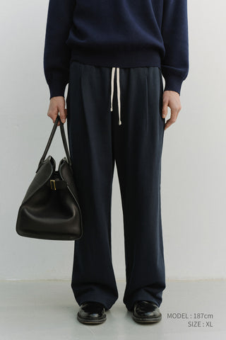 UNISEX LEATHER LOGO WIDE SWEAT PANTS FRENCH NAVY