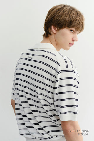 UNISEX SOFT STRIPED POLO KNIT OFF WHITE