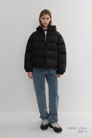 UNISEX HOODED VOLUME GOOSE DOWN JACKET BLACK