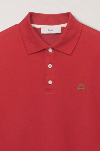 UNISEX LEATHER LOGO COLLARED T-SHIRT RED