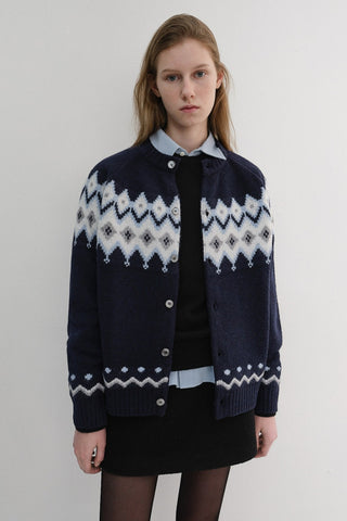 UNISEX CHUNKY PATTERN CARDIGAN NAVY