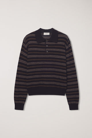 UNISEX COLLARED STRIPED SWEATER BROWN