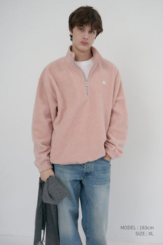 UNISEX HALF ZIP-UP FLEECE SWEATSHIRT CANDY PINK