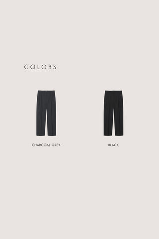 DOUBLE PLEATED WIDE SLACKS CHARCOAL GREY