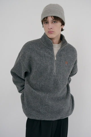 UNISEX HALF ZIP-UP FLEECE SWEATSHIRT MELANGE GREY