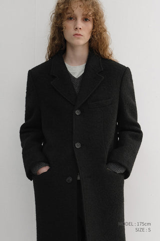 UNISEX 2-WAY 3 BUTTON BOUCLE WOOL COAT BLACK