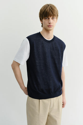 UNISEX SHEER LAYERING KNIT VEST NAVY
