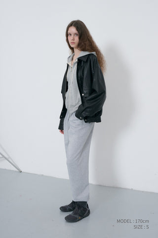 UNISEX LEATHER LOGO ZIP-UP HOODIE MELANGE GREY