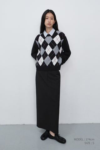 UNISEX ARGYLE CREWNECK SWEATER BLACK