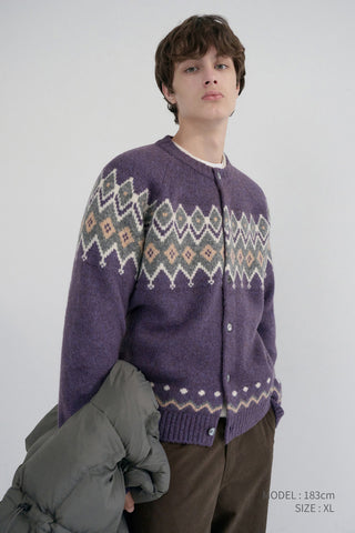 UNISEX CHUNKY PATTERN CARDIGAN PURPLE