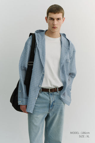 UNISEX CLASSIC HOODED SHIRT SOFT BLUE CHECK