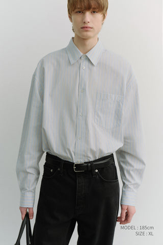 UNISEX OVERSIZED STRIPED SHIRT MISTY BLUE STRIPE