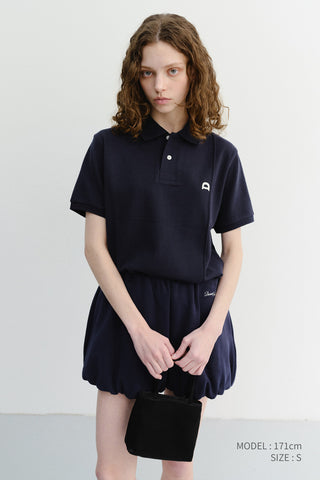 UNISEX LEATHER LOGO POLO SHIRT NAVY
