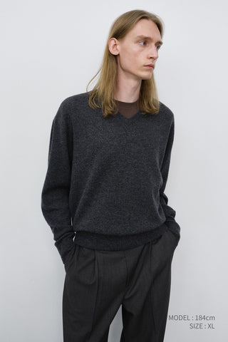 UNISEX CASHMERE V-NECK SWEATER CHARCOAL GREY