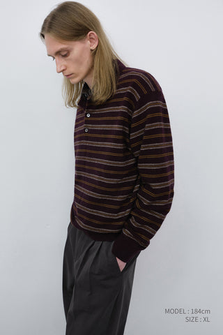 UNISEX COLLARED STRIPED SWEATER BROWN