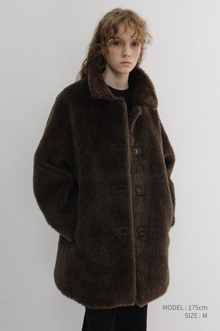 FLUFFY FUR JACKET BROWN