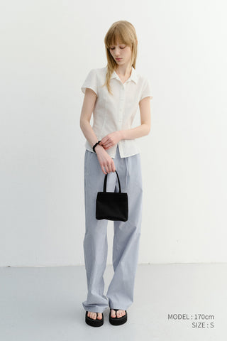 VINTAGE CAP SLEEVE SLIM SHIRT WHITE STRIPE