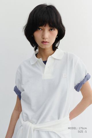 UNISEX LEATHER LOGO POLO SHIRT OFF WHITE
