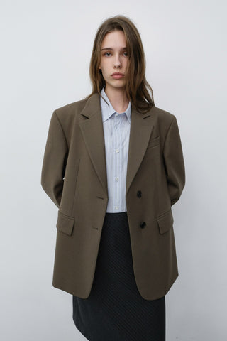 ESSENTIAL 2 BUTTON WOOL BLAZER MOCHA BROWN
