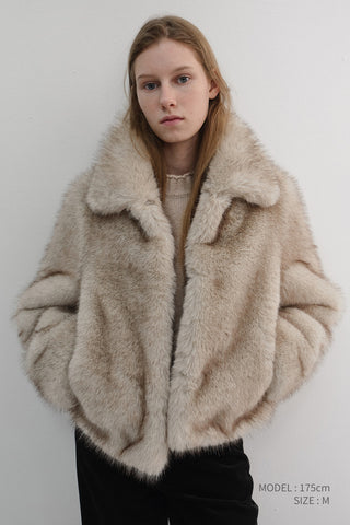 [SULLYOON PICK] CROPPED FUR JACKET GREYISH BEIGE