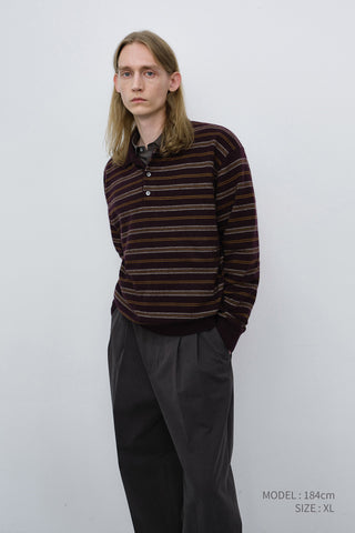 UNISEX COLLARED STRIPED SWEATER BROWN