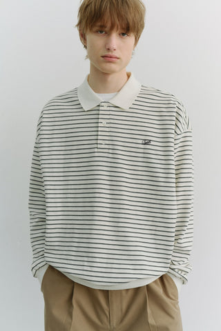 UNISEX STRIPED LOGO COLLARED T-SHIRT IVORY STRIPE