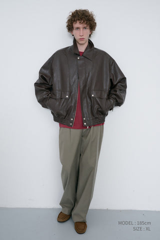 UNISEX ALTER-LEATHER ZIP-UP BLOUSON DARK BROWN