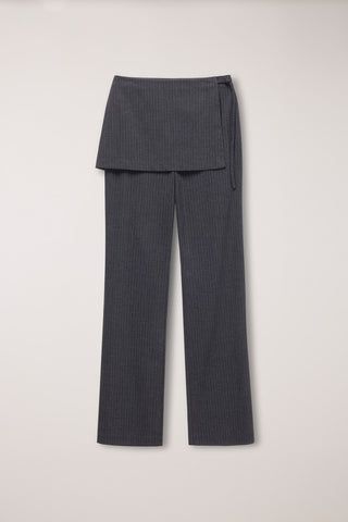 SKIRT LAYERED SLIM PANTS CHARCOAL GREY STRIPE