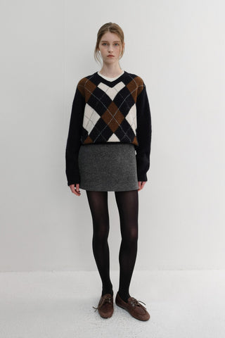 WOOL MINI SKIRT MELANGE GREY
