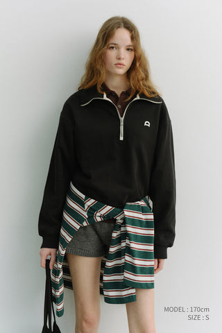 UNISEX LEATHER LOGO HALF ZIP-UP SWEATSHIRT BLACK