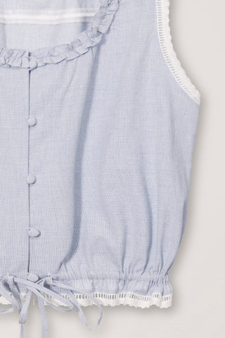 FRILL SLEEVELESS BLOUSE SOFT BLUE CHECK