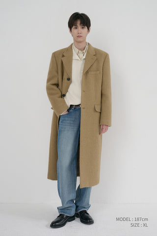 UNISEX 2-WAY 3 BUTTON BOUCLE WOOL COAT CAMEL