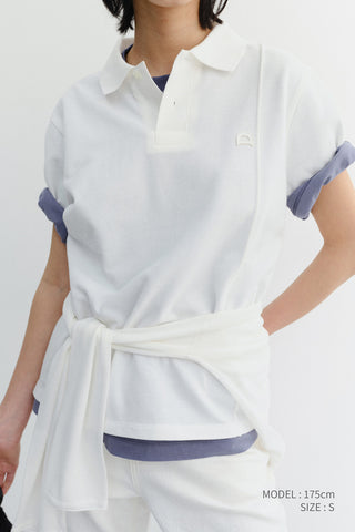UNISEX LEATHER LOGO POLO SHIRT OFF WHITE