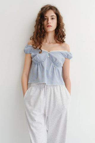 2-WAY SHOULDER BLOUSE BLUE CHECK