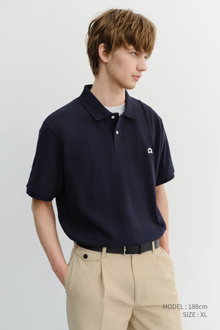 UNISEX LEATHER LOGO POLO SHIRT NAVY