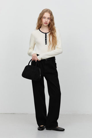 SUEDE BOSTON TOTE BAG BLACK