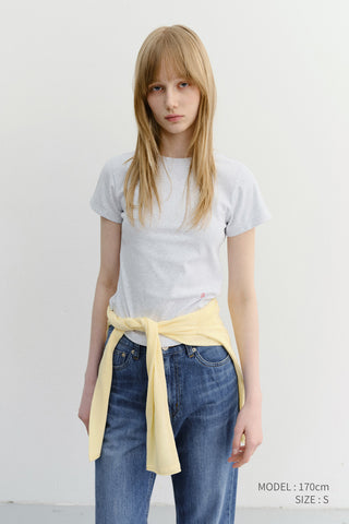 CURVED HEM SLIM TOP LIGHT MELANGE GREY