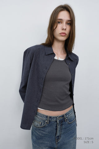 ESSENTIAL SLIM CHECKED SHIRT BLUE NAVY